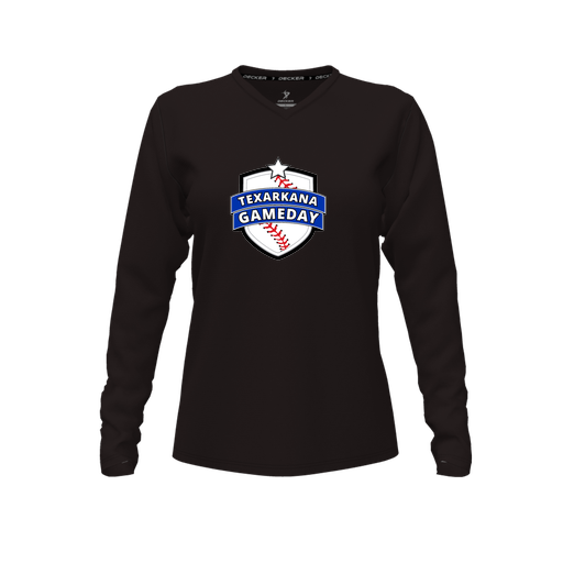 [CUS-DFW-TEES-PER-VNK-LSL-BLK-FYXS-LOGO3] Decker Performance T-Shirt (Female Youth XS, Black, V Neck, Logo 3, Long Sleeve)