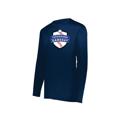 [222823.065.S-LOGO3] Youth LS Smooth Sport Shirt (Youth S, Navy, Logo 3)